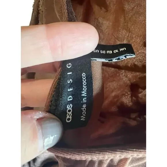 Asos Design Women's Asymmetric Neckline Devore Maxi Dress Choco Brown Size US 6 - Picture 9 of 15